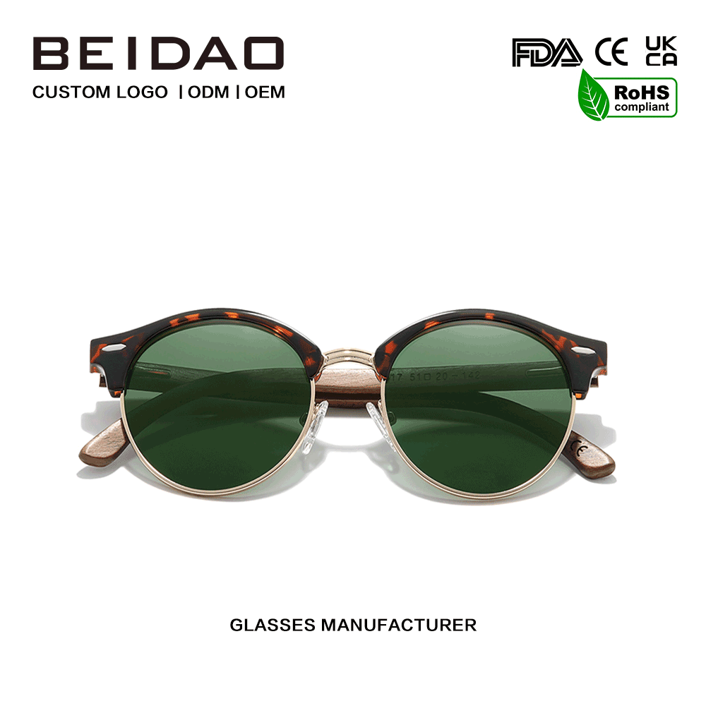 Occhiali da sole UV400 senza bordi in legno di noce alla moda