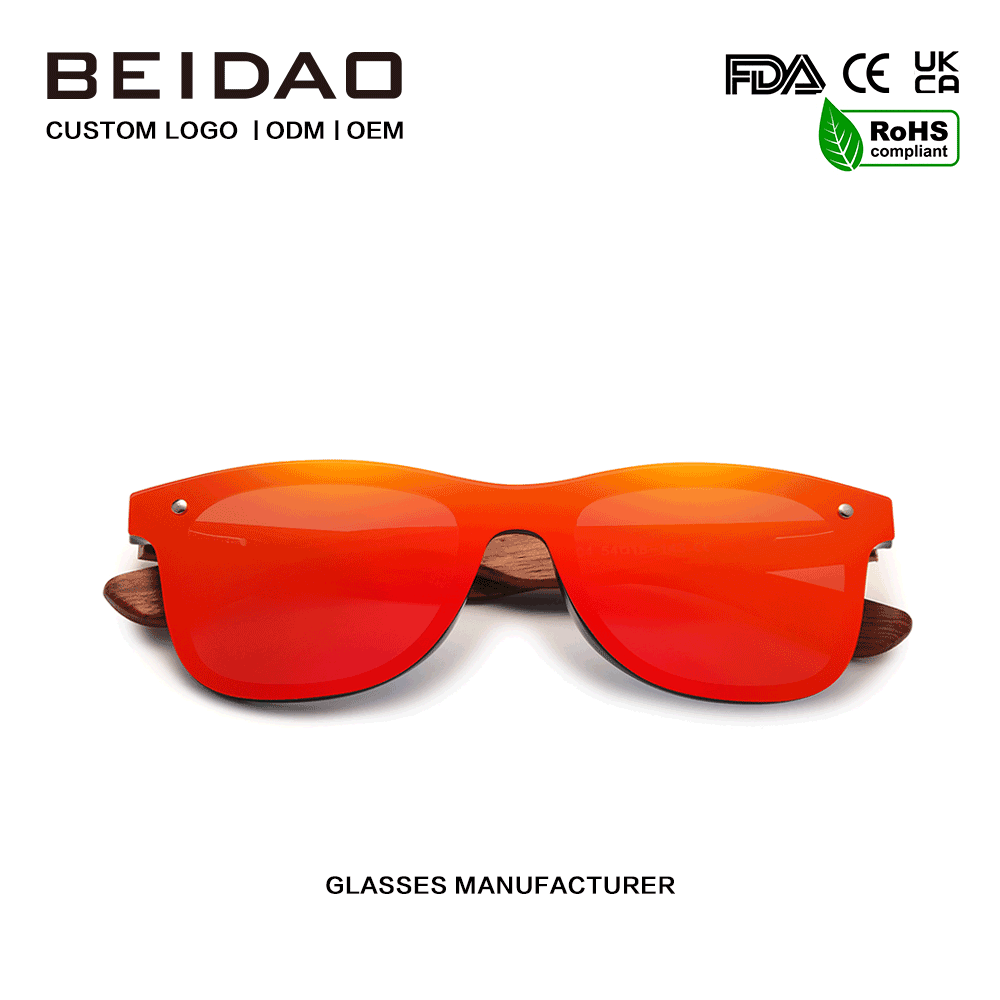 Per occhiali da sole polarizzati rossi originali unisex in legno di bubinga