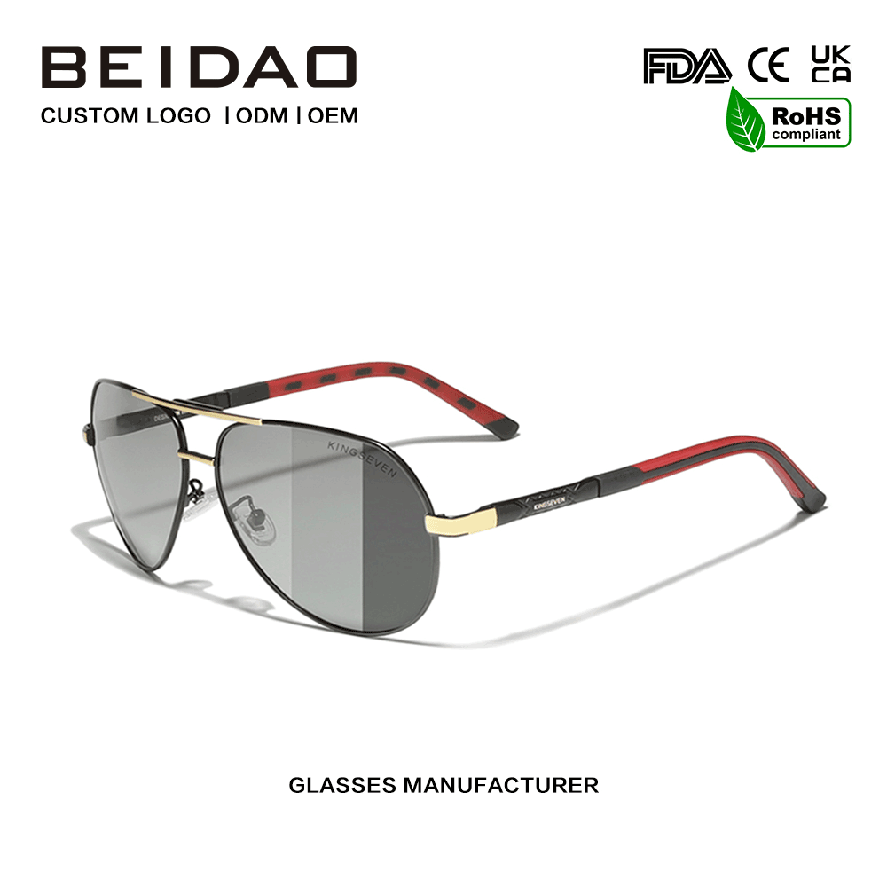 Occhiali da sole da uomo di lusso con montatura in lega di moda UV400 che cambia colore