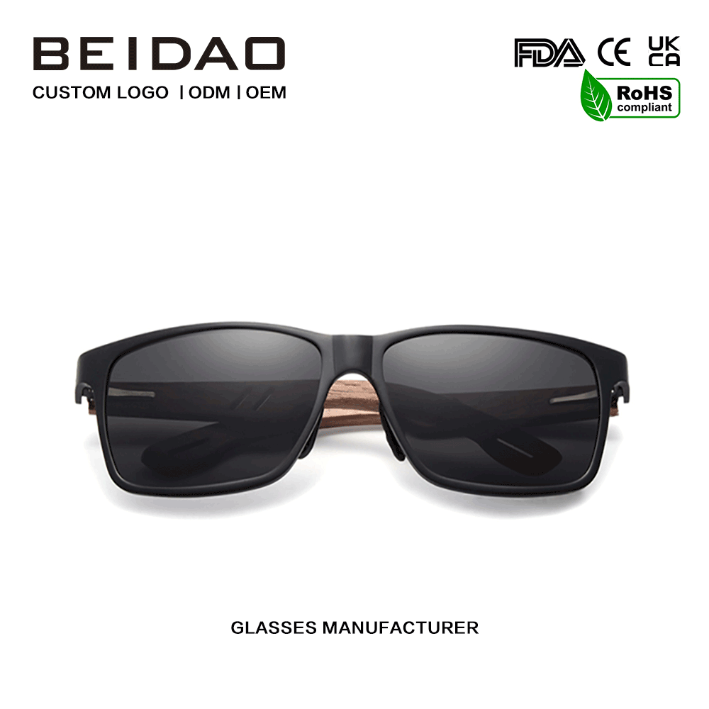 Occhiali da sole anti-radiazioni polarizzati quadrati in legno di design unisex